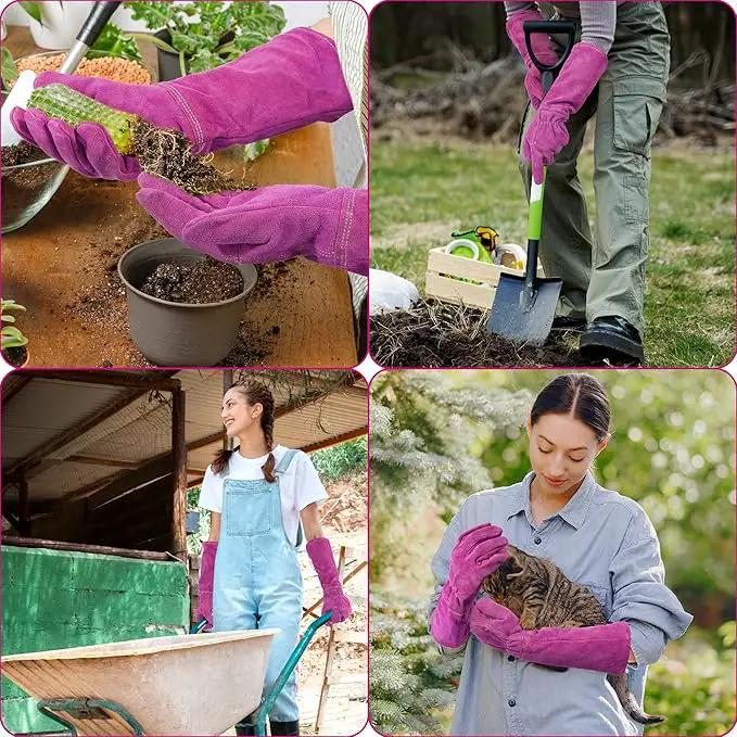HANDLANDY Ladies Leather Gardening Gloves, Thorn Proof Women Rose Pruning Garden Yard Glove, Heavy Duty Long Sleeve Gloves (Small, Rosy) by GreenHaven Gardens