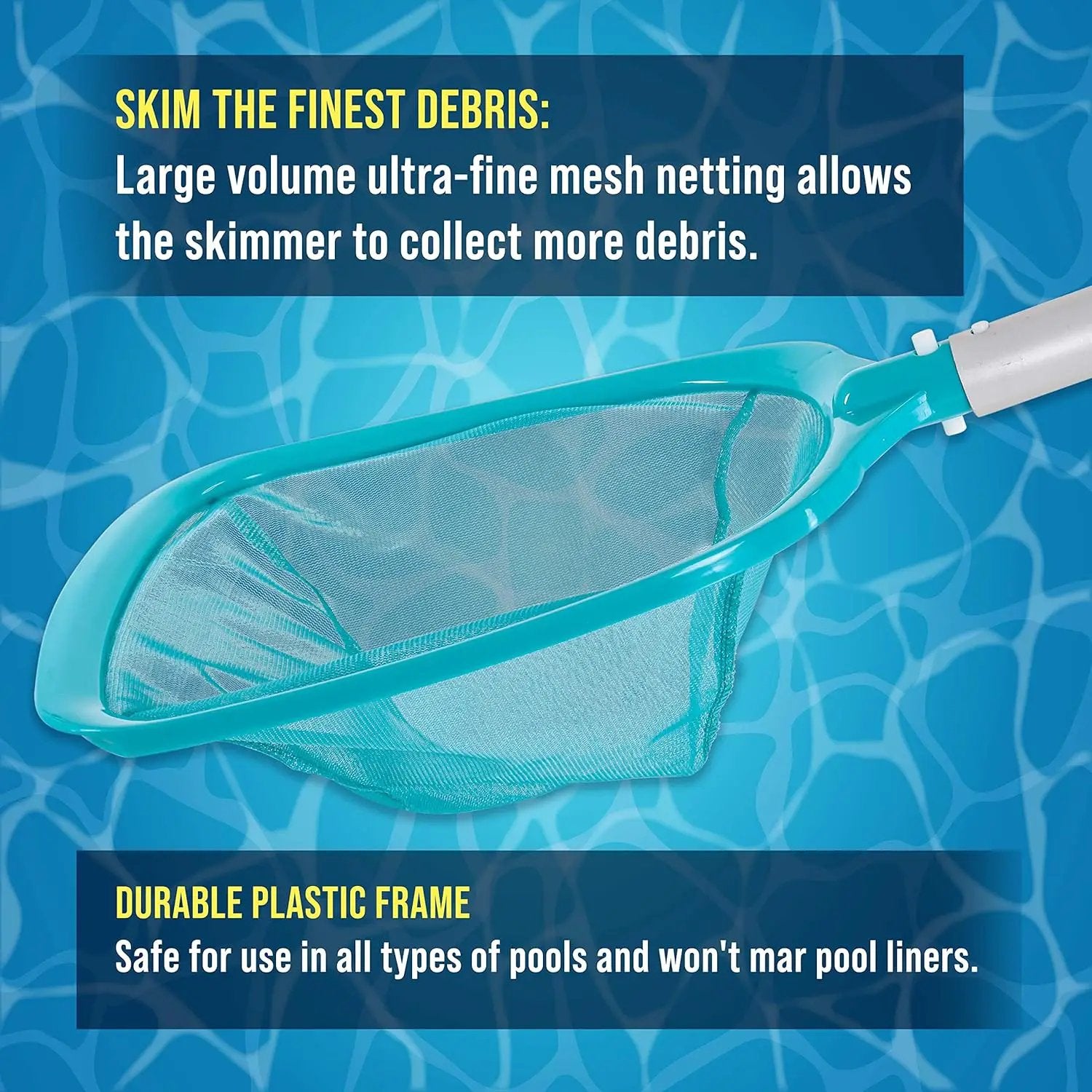 U.S. Pool Supply 11.5 Foot Swimming Pool Leaf Skimmer Net with Telescopic Aluminum Pole, 8 Sections - 6" Deep Ultra Fine Mesh Netting Basket, Remove Finest Debris, Adjustable Length, Clean Spas, Ponds by GreenHaven Gardens