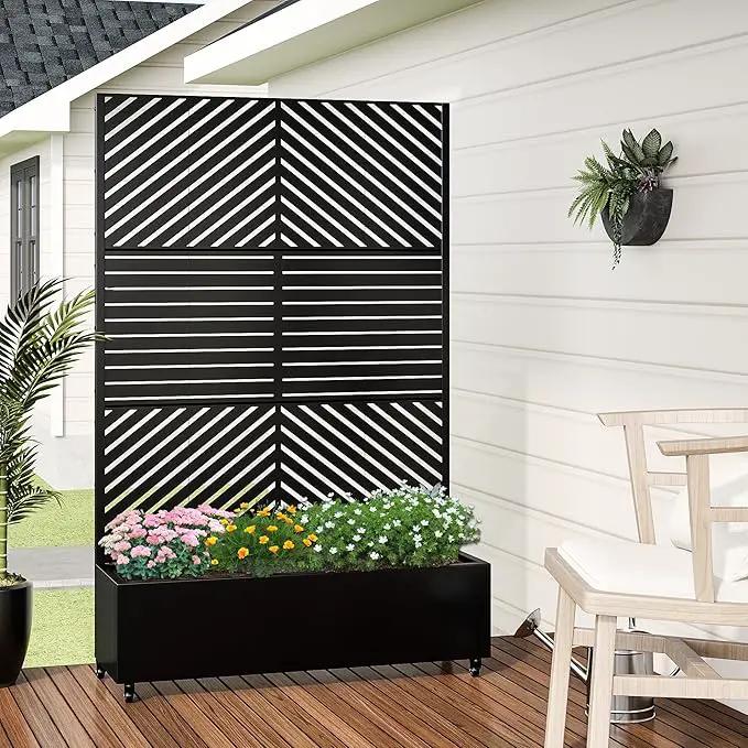 Casaphoria Metal Raised Garden Bed with Trellis and Wheels, 72"x47"x16" Planter Box for Climbing Plants, Vegetables & Vines, Features Drainage Holes and Privacy Screen, Black(Parallel&Louvered) by GreenHaven Gardens