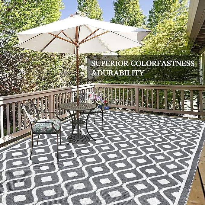 Pauwer Reversible Outdoor Rug, 9'x12', Waterproof, Polypropylene, Moroccan Grey, Area Rug for Patio, RV, Camping, Picnic, Backyard, Deck, Balcony, Porch by GreenHaven Gardens