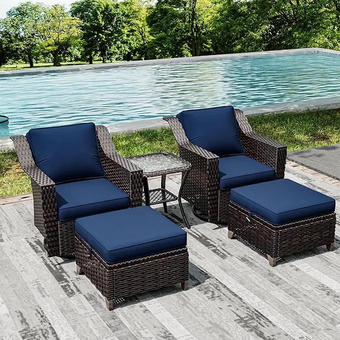 Joyside Wicker Patio Furniture Sets, 5 Pieces Upgraded Large Size Outdoor Furniture with Swivel Rocking Patio Chairs, Outdoor Ottoman and Side Table, Thick Cushions, Wide Armrest by GreenHaven Gardens