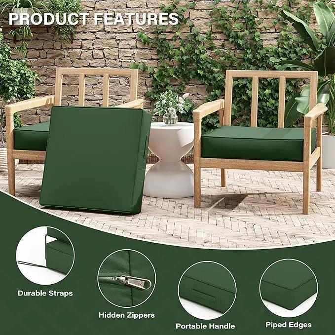Patio Chair Cushions 24 X 24 X 5 Inch Waterproof Outdoor Seat Cushions for Patio Furniture, Outdoor Sofa Couch Pads with Ties & Handle, Set of 2, Green by GreenHaven Gardens