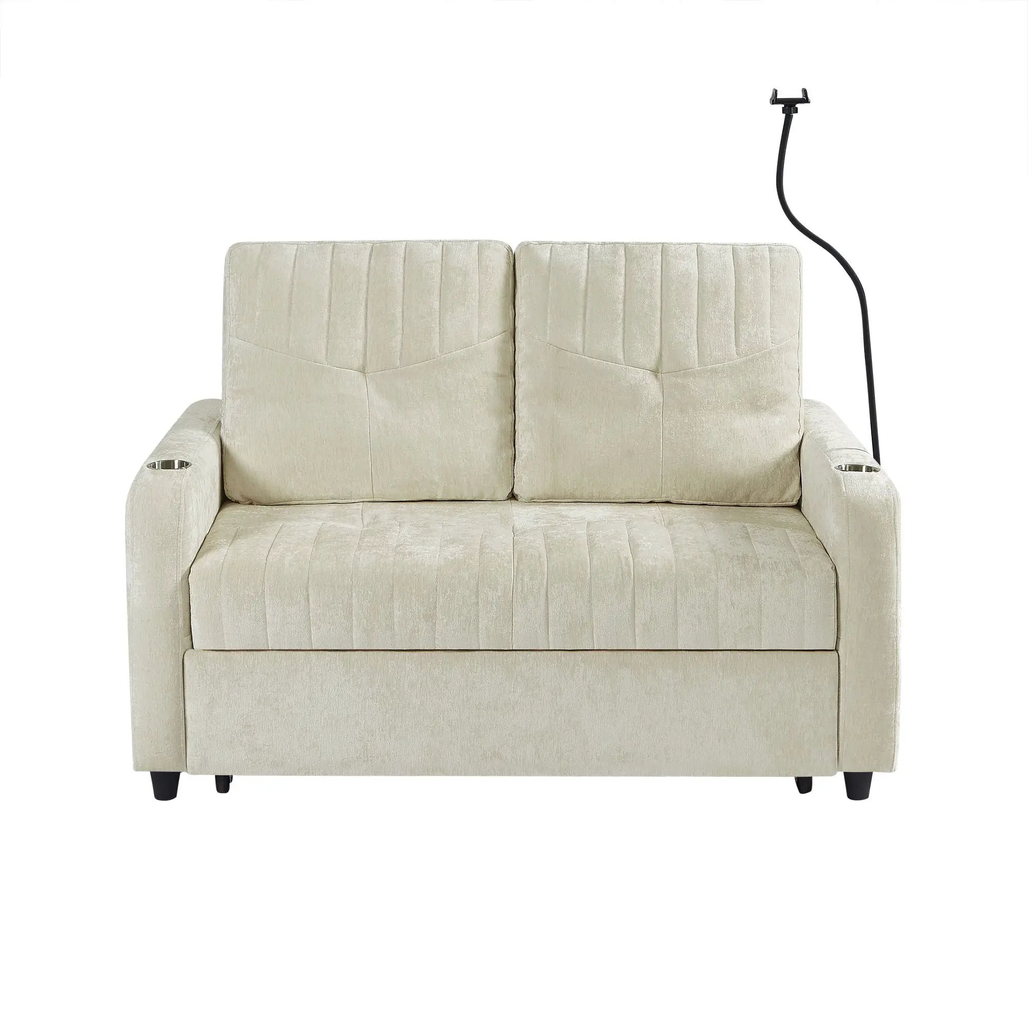 Modern Loveseat Pull Out Sofa Bed With Adjustable Backrest, Two Cup Holders, A Phone Holder, Three Charging Ports And Side Storage Pockets For Living Room by HouseOfZazla