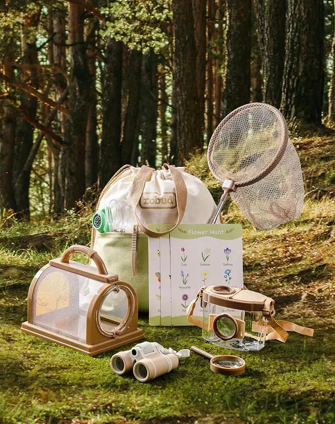 ROBUD Upgraded Kids Explorer Kit, Bug Catcher Kit with Wild Adventure Binoculars, Green Outdoor Exploration Set for Camping, Montessroi Toy for Kids Coming Closer to Nature，WRP30 by GreenHaven Gardens