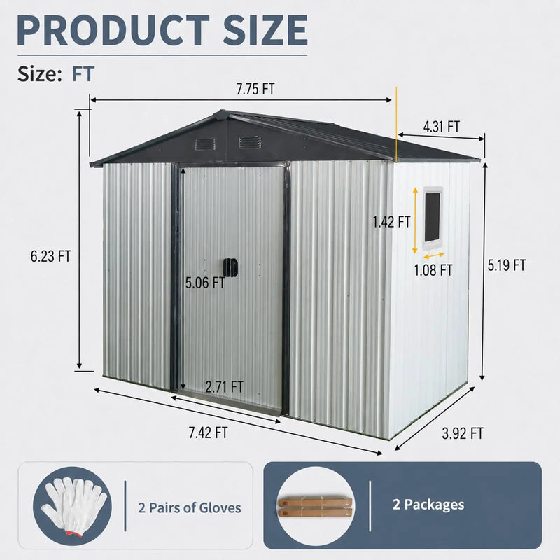 8ft x 4ft Outdoor Metal Storage Shed with Window by HouseOfZazla