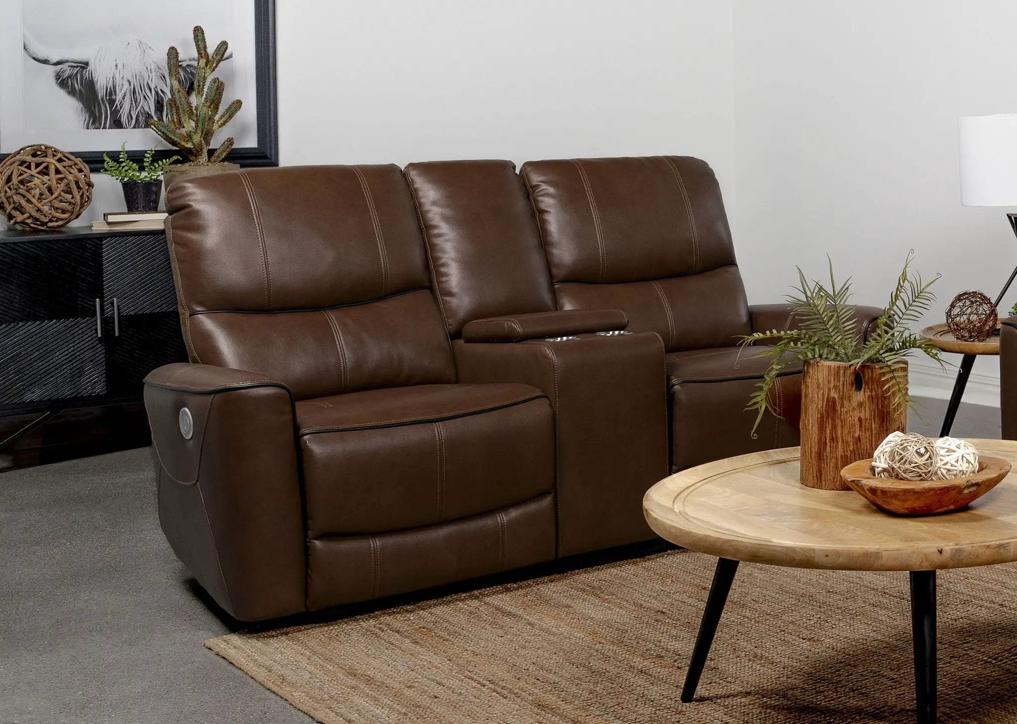 Greenfield Upholstered Power Reclining Loveseat Saddle Brown by Unique Piece Furniture