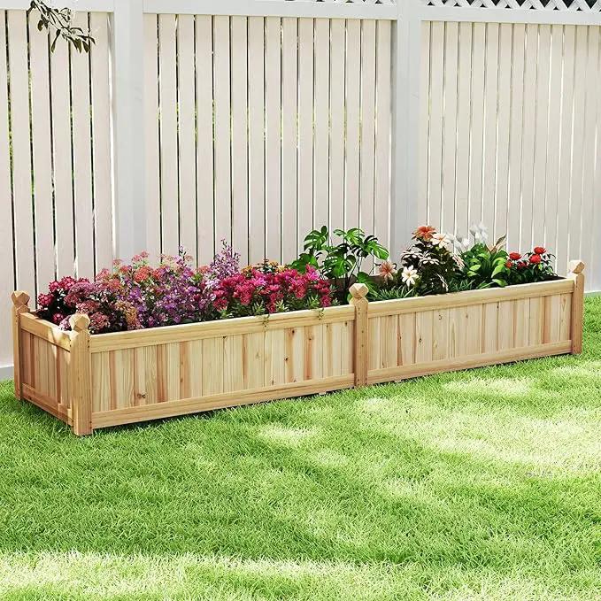 HAPPYGRILL Raised Garden Bed, Wooden Elevated Garden Box w/8 Drain Holes, Detachable Bottom Panels, Liner for Flowers Vegetables Herbs Fruits, Outdoor Planter Box for Backyard Lawn, 89" x 23.5" x 16" by GreenHaven Gardens