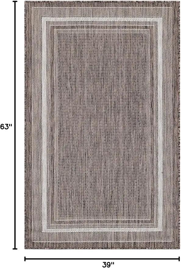 Unique Loom Outdoor Border Collection Area Rug - Soft Border (3' 3" x 5' 3" Rectangle Brown/Ivory) by GreenHaven Gardens