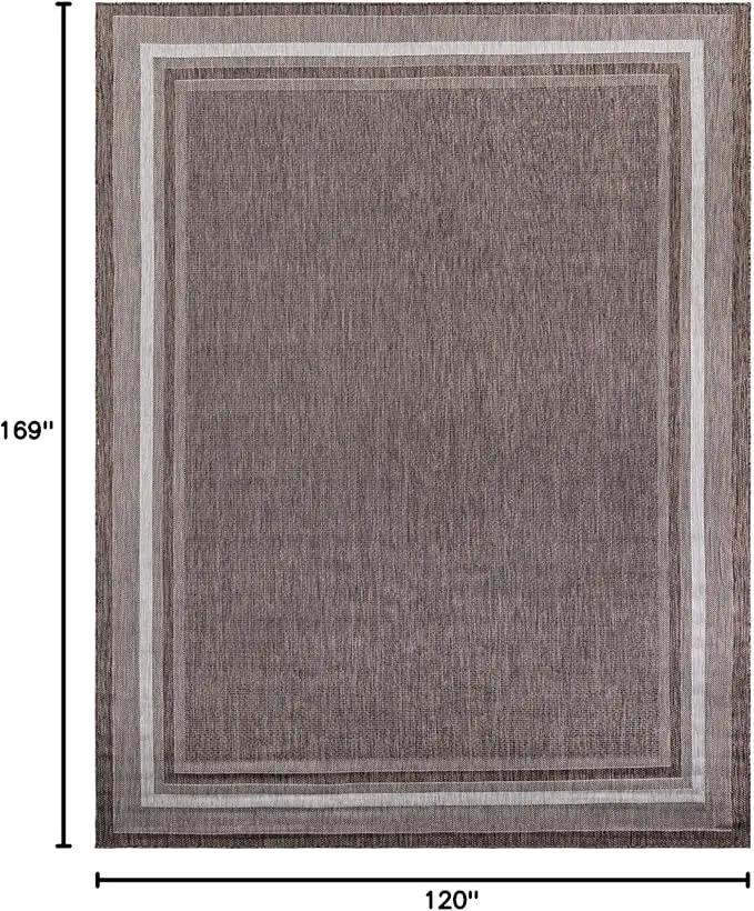 Unique Loom Outdoor Border Collection Area Rug - Soft Border (10' x 14' 1" Rectangle Brown/Ivory) by GreenHaven Gardens