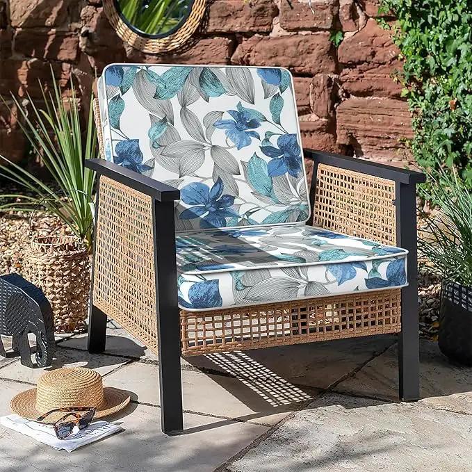LVTXIII Patio Chair Cushions 22"x22"x3", Water-Repellent Outdoor Seat Cushions for Patio Furniture, Square Chair Pads with Ties for Home Garden Decoration, Set of 2, Clemens Noir Blue by GreenHaven Gardens