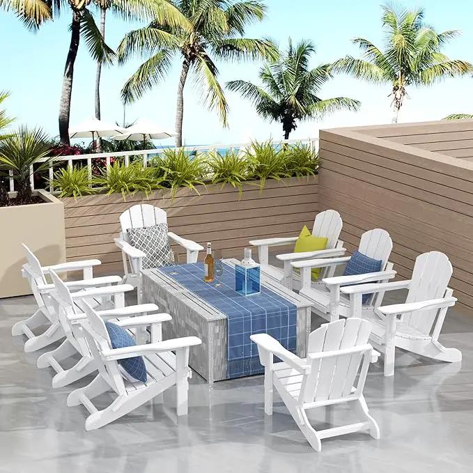 Westin Outdoors Laguna WO Outdoor Adirondack Folding Patio Chairs 8 PCS Set Retro Beach Aesthetic for Backyard, Lawn, Patio, Deck, Garden, Weather Resistant Polyethylene Plastic Lounger (White) by GreenHaven Gardens