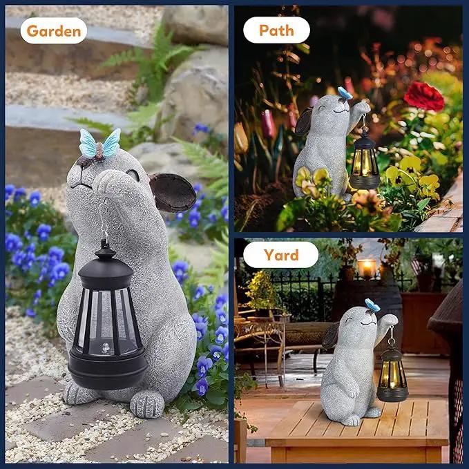 Solar Rabbit Statues for Garden Decor - Outdoor Bunny Figurine with Solar Lantern for Yard Patio Lawn Balcony Ornaments - Garden Gifts for Mothers Day, Grandma, Easter by GreenHaven Gardens
