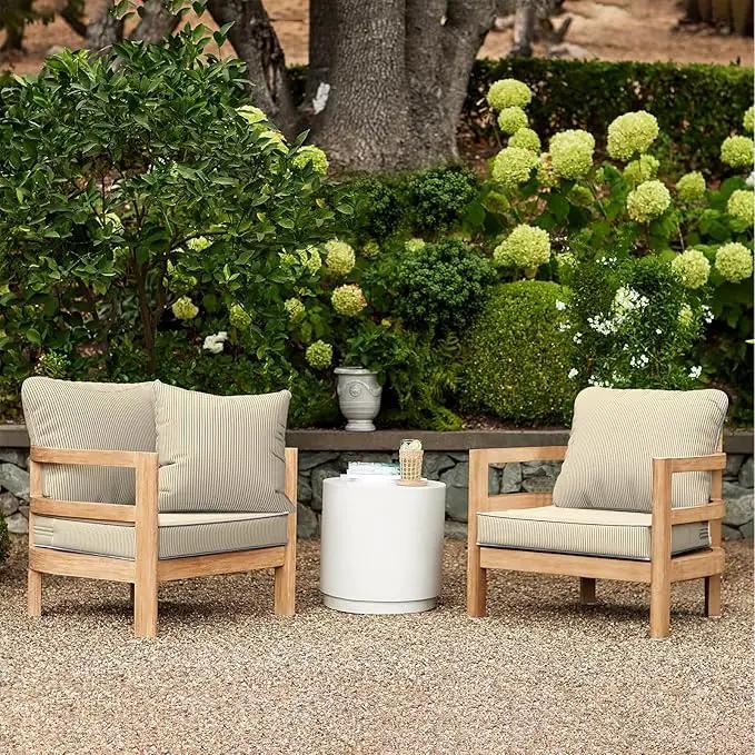LVTXIII Outdoor Deep Seat Cushion Patio Seat and Back Cushion Set Seasonal Chair Cushion with Removable Cover and Adjustable Buckle for Home and Garden, 24"x24"x4", Strip Beige by GreenHaven Gardens