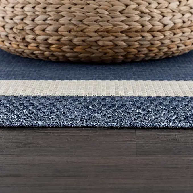 CAMILSON Outdoor Rug 9x12, Large Modern Outside Rugs for Patios Porches Waterproof Durable Washable Non-Shedding, Easy-to-Clean Indoor Outdoor Area Carpet (9 x 12, Bordered - Blue/White) by GreenHaven Gardens
