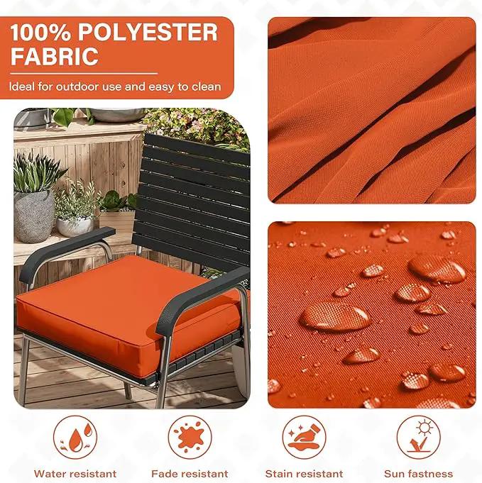 Patio Chair Cushions 22 X 22 X 4 Inch Waterproof Outdoor Seat Cushions for Patio Furniture, Outdoor Sofa Couch Pads with Ties & Handle, Set of 2, Orange by GreenHaven Gardens