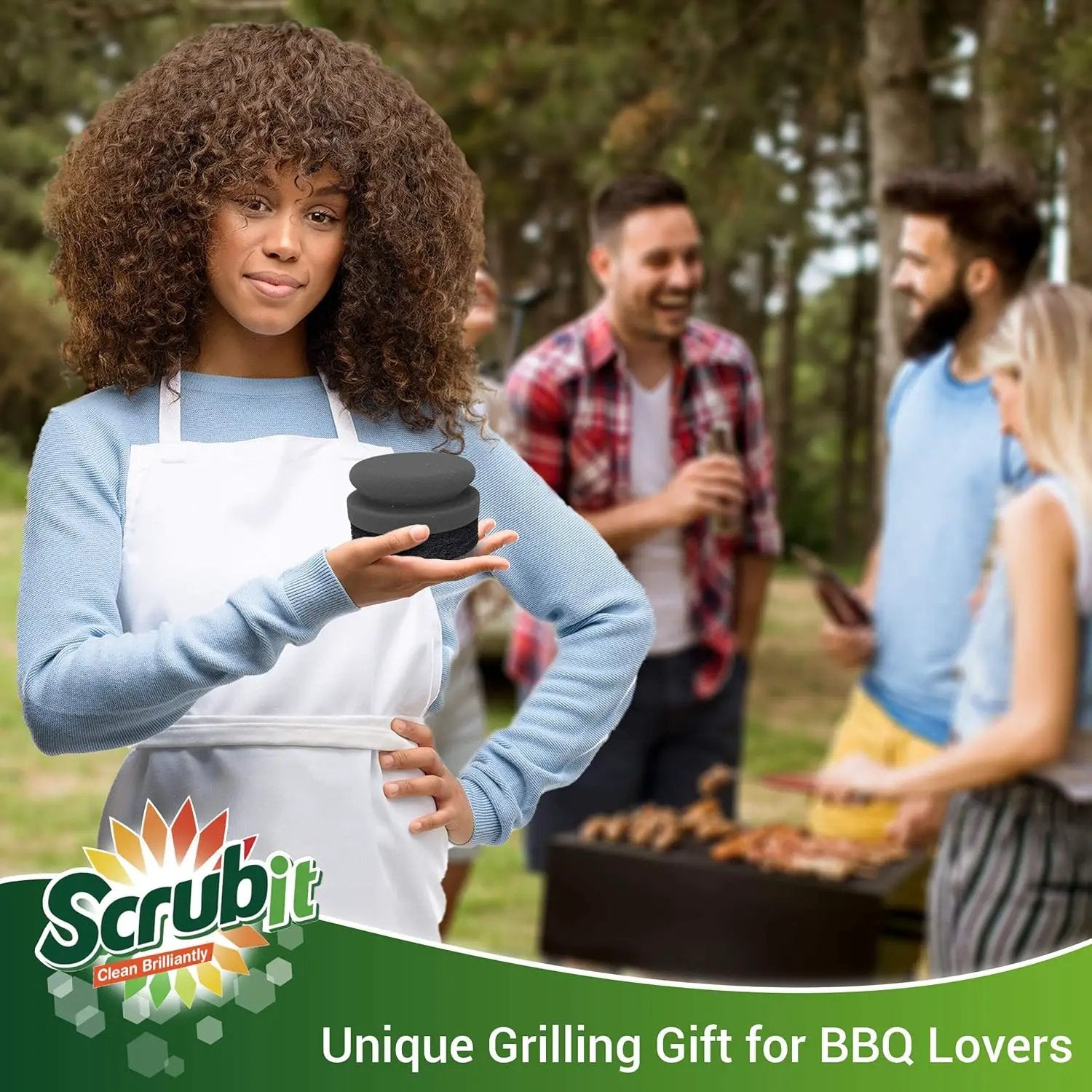 SCRUBIT Grill Cleaning Brush - Grill Sponge Bristle Free BBQ Cleaner with Heavy Duty Scrubber Pad, Safe Cast Iron and Griddle Scraper Pads, Ideal Accessories for Charcoal and Gas Grills - 2 Pack by GreenHaven Gardens