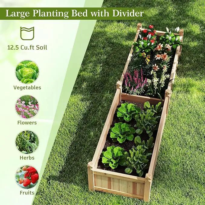 HAPPYGRILL Raised Garden Bed, Wooden Elevated Garden Box w/8 Drain Holes, Detachable Bottom Panels, Liner for Flowers Vegetables Herbs Fruits, Outdoor Planter Box for Backyard Lawn, 89" x 23.5" x 16" by GreenHaven Gardens