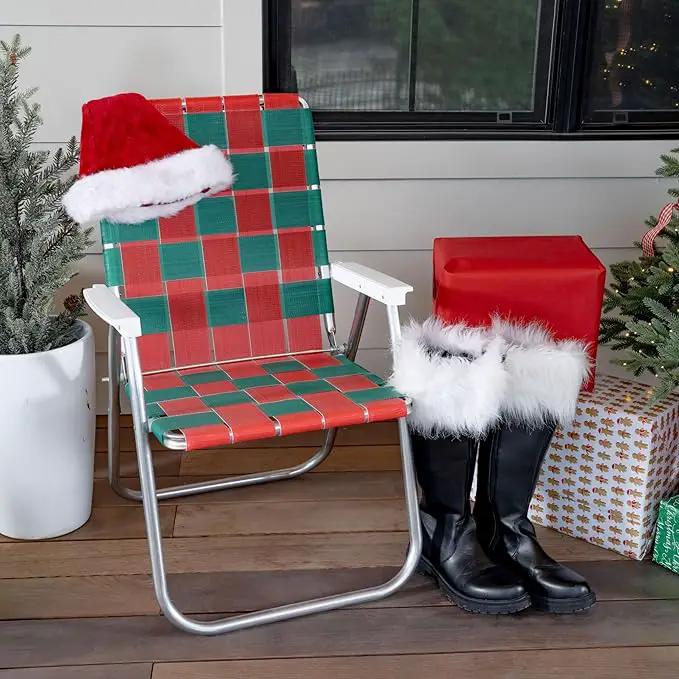 Lawn Chair USA Folding Aluminum Outdoor Patio Lawn Chair | Heavy-Duty Webbed Chairs for Camping, Sports, Beach, Yard & Tailgating | Lightweight Portable | Classic - Christmas Theme by GreenHaven Gardens