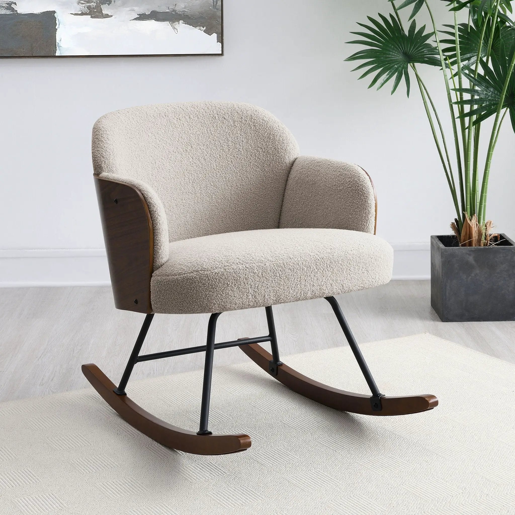 Paige Boucle Upholstered Mid Back Rocking Chair Beige by Unique Piece Furniture