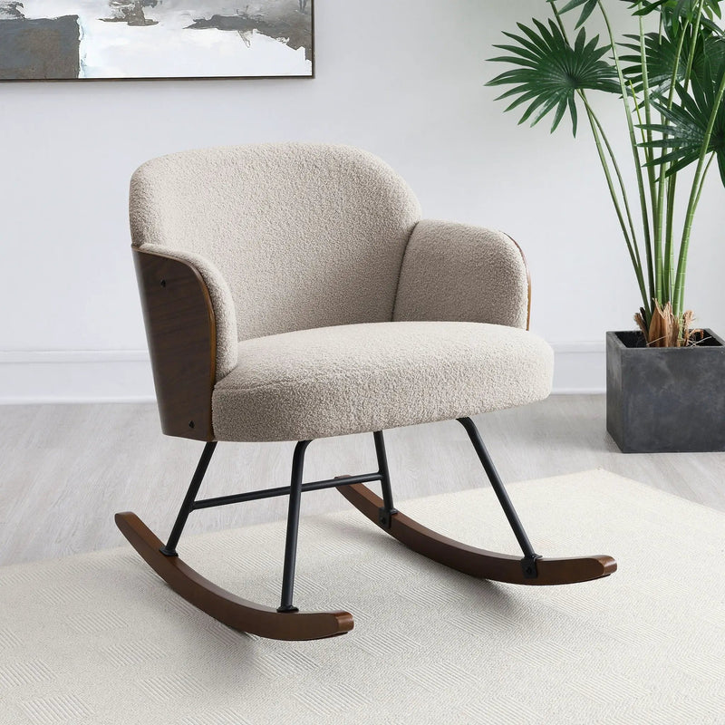 Paige Boucle Upholstered Mid Back Rocking Chair Beige by Unique Piece Furniture