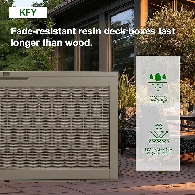 100 Gallon Resin Deck Box, Lockable Patio Outdoor Storage Box for Furniture, Garden Tools and Tools Storage, Waterproof Outside Storage Box - Grey by GreenHaven Gardens