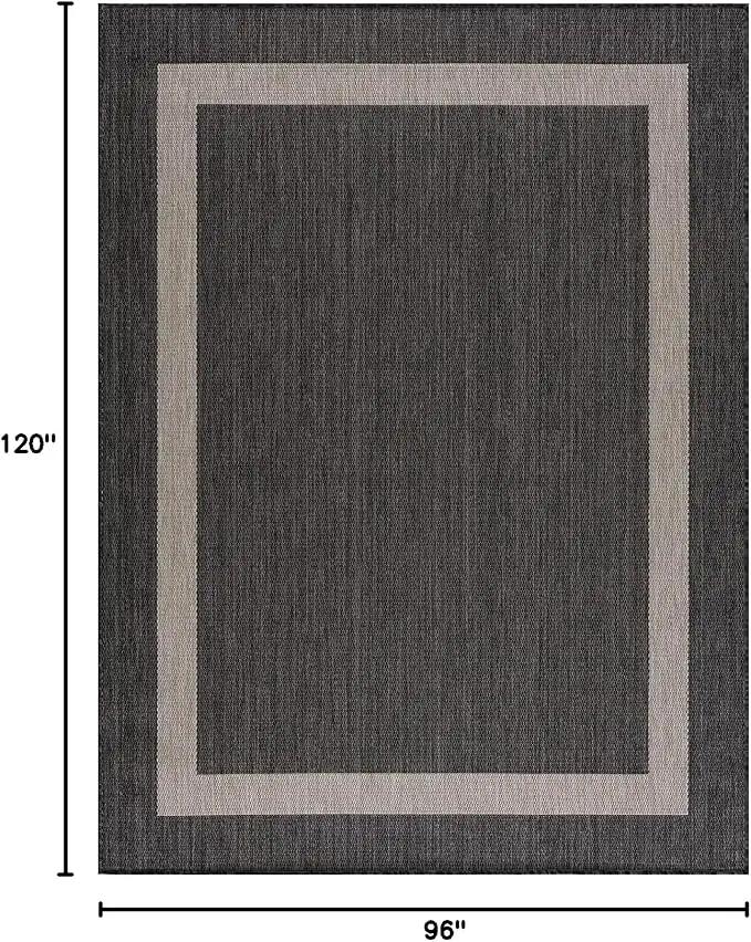 CAMILSON Outdoor Rug 8x10,Modern Outside Rugs for Patios Porches Waterproof Durable Washable Non-Shedding, Easy-to-Clean Indoor Outdoor Area Carpet (8 x 10, Bordered - Dark Gray/Light Gray) by GreenHaven Gardens