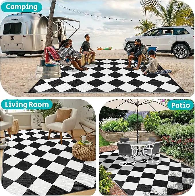HEBE Outdoor Rug Waterproof 9x12, Reversible Plastic Straw Rug RV Camping Rug, Indoor Outdoor Patio Mat Clearance, Outside Carpet for Porch,Deck,Camper,Balcony,Backyard,Picnic by GreenHaven Gardens