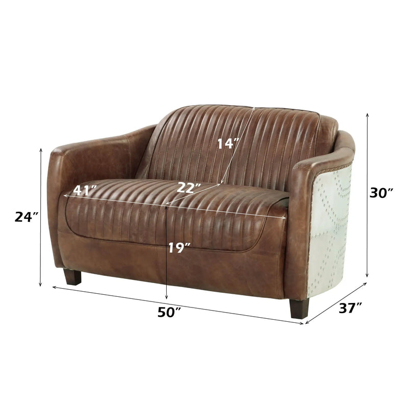 Brancaster Grain Leather Loveseat - Brown by HouseOfZazla