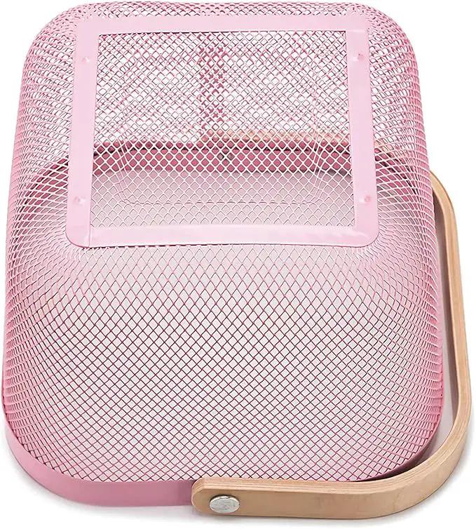 Metal Mesh Steel Basket, Storage Organizer Basket Multi-functional Hanging Kitchen Baskets Fruit Basket Bin with Bamboo Handle for Kitchen Bathroom Picnic Shopping Decor Cabinet Home, Pink by GreenHaven Gardens