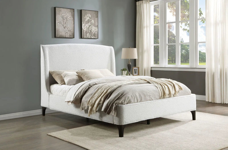 Mosby Upholstered Eastern King Wingback Bed Snow by Unique Piece Furniture