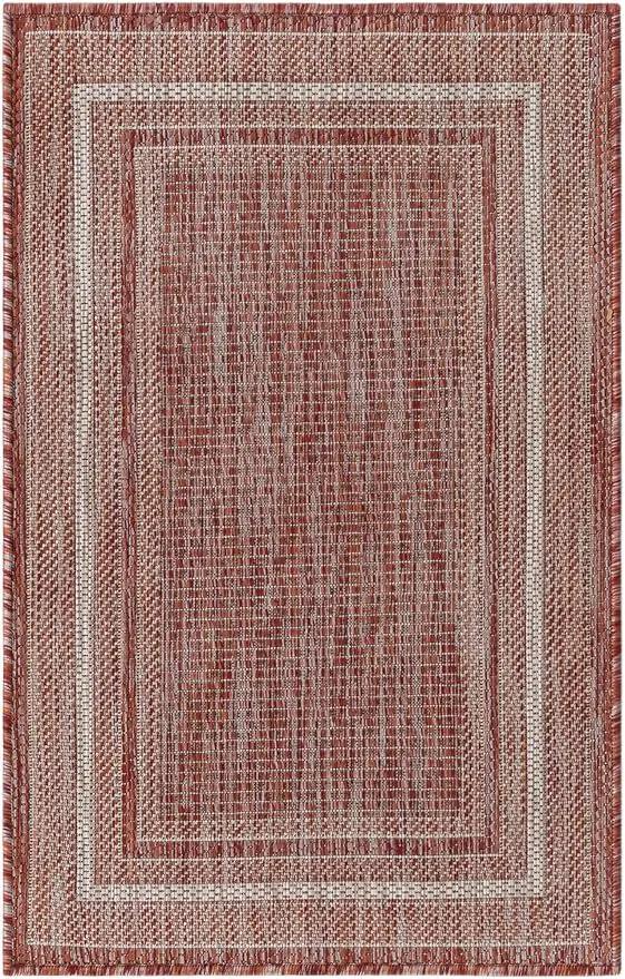 Unique Loom Outdoor Border Collection Area Rug - Soft Border (2' x 3' 1" Rectangle, Rust Red/ Ivory) by GreenHaven Gardens