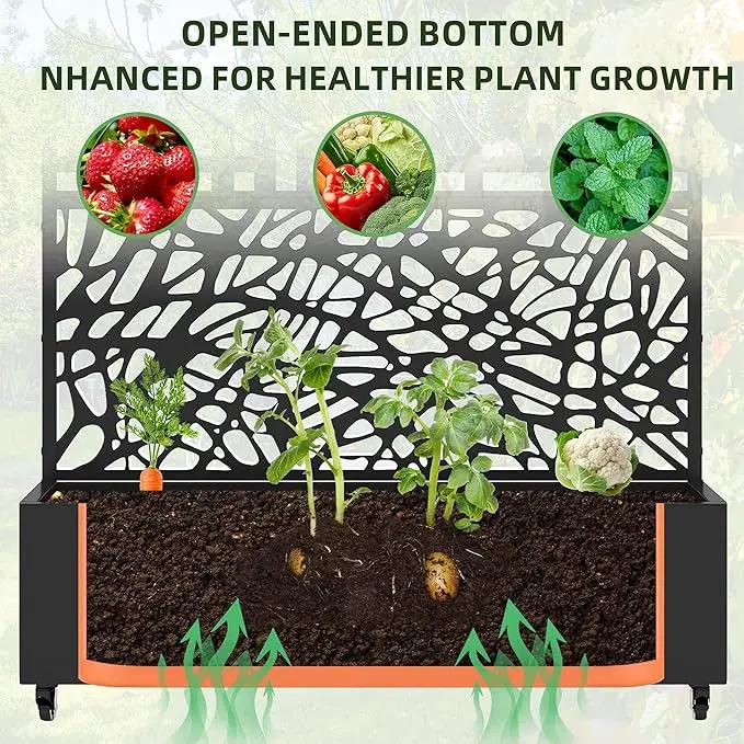 Casaphoria Metal Raised Garden Bed with Trellis and Wheels, 72"x47"x16" Planter Box for Climbing Plants, Vegetables & Vines, Features Drainage Holes and Privacy Screen, Black(Net&Helen) by GreenHaven Gardens