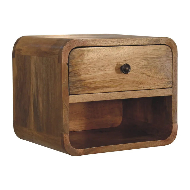 Solid Wood Mini Oak-ish Floating Open Bedside, 1-Drawer by HouseOfZazla