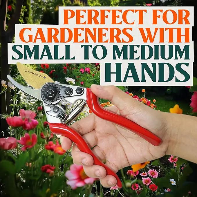 Haus & Garten PrecisionPRO 8" Titanium Pruning Shears - Heavy Duty Professional Bypass Pruner - Use As Rose Clippers, Premium Gardening Secateurs, Garden Scissors, Handheld Yard, Tree, & Plant Tool by GreenHaven Gardens