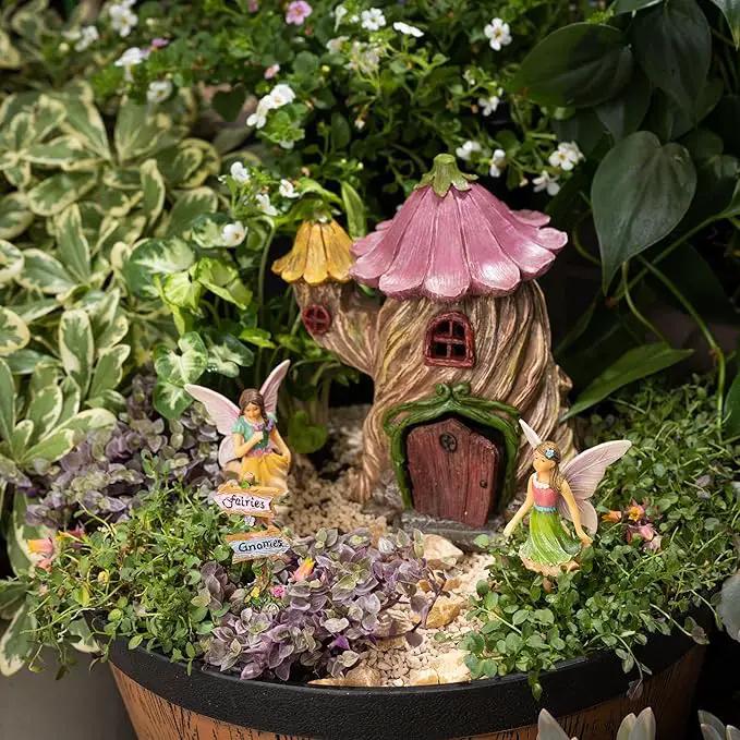 Fairy Garden Houses - Fairy House & Fairy Figures - Fairy Garden Ornaments & Fairies for Fairy Garden - Fairy Houses Kit - 4 Pieces by GreenHaven Gardens