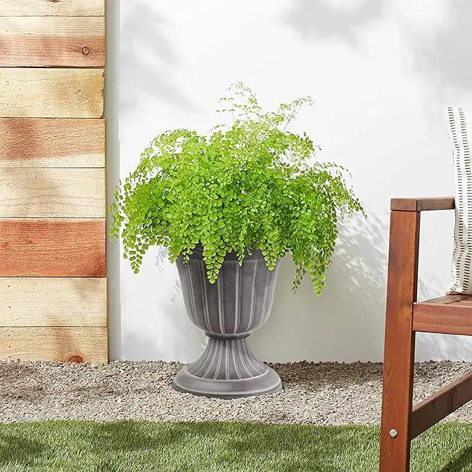 PL10WW Classic Traditional Plastic Urn Planter, 15" x 13", Whitewash by GreenHaven Gardens