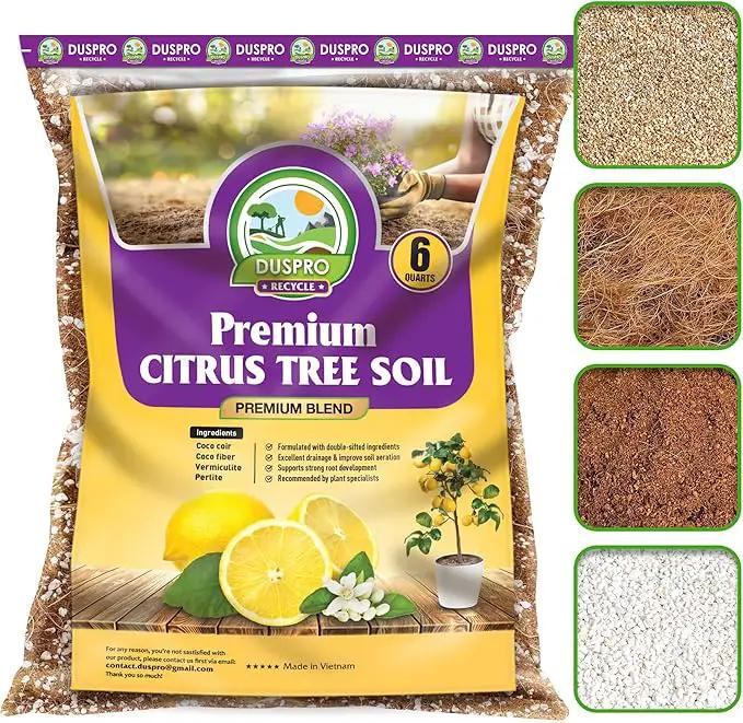DUSPRO Recycle Citrus Tree Potting Soil Mix for Potted Lemon Tree, Specialized for Oranges, Fruit Tree Indoor Planting Pre-Mixed 4-in-1 Ready to Use (6 Quarts) by GreenHaven Gardens