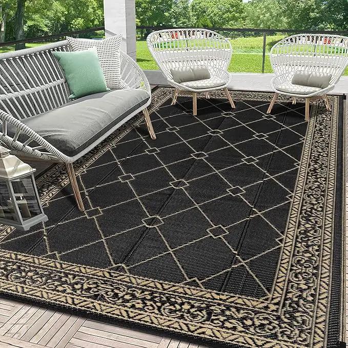 HEBE Outdoor Rug Waterproof 6x9, Reversible Plastic Straw Rug RV Camping Rug, Indoor Outdoor Patio Mat Clearance, Outside Carpet for Porch,Deck,Camper,Balcony,Backyard,Picnic by GreenHaven Gardens
