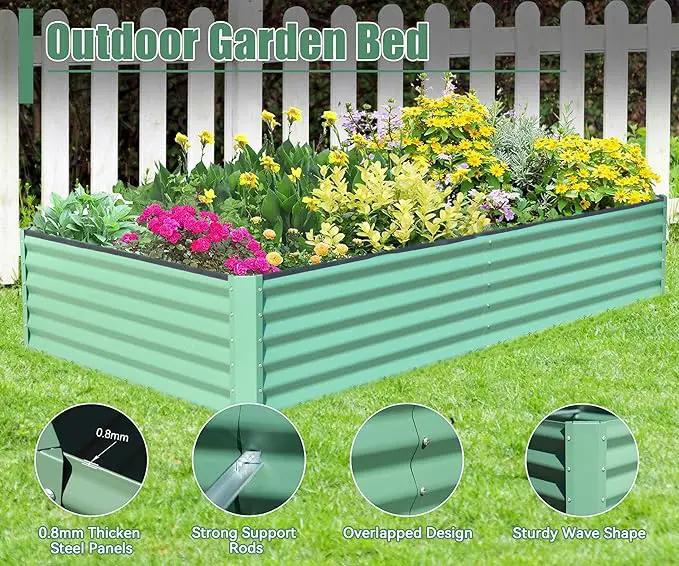 Domi Galvanized Raised Garden Bed, Outdoor Planter Garden Boxes Large Metal Planter Box for Gardening Vegetables Fruits Flowers, Green (6x3x1.5ft) by GreenHaven Gardens