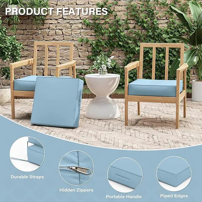 Patio Chair Cushions 19 X 19 X 4 Inch Waterproof Outdoor Seat Cushions for Patio Furniture, Outdoor Sofa Couch Pads with Ties & Handle, Set of 2, Light Blue by GreenHaven Gardens