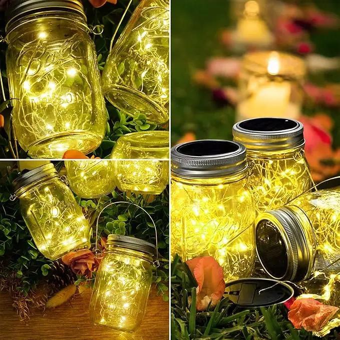 SmilingTown 10 Pack 30 LED Solar Mason Jar Lid String Lights,Fairy Lights Including 10 Pcs Hangers,for Indoor Outdoor Wedding Patio Garden Party Decorations Gift(No Jars) (Warm White) by GreenHaven Gardens