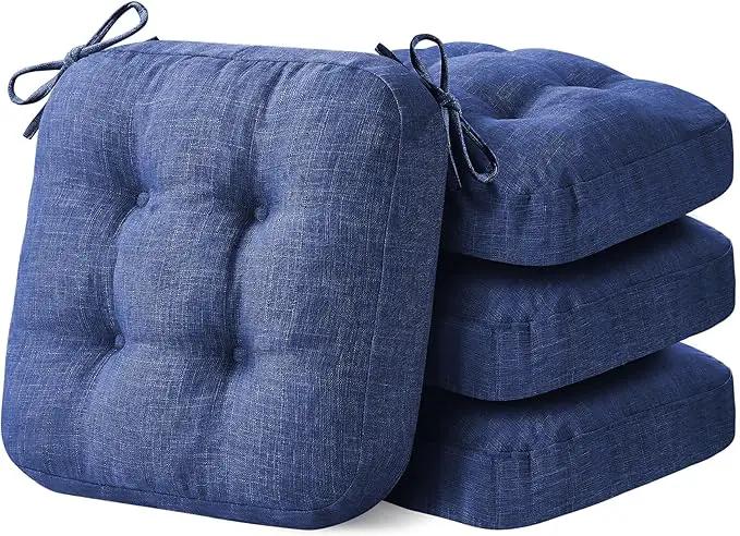 Chair Cushions, Dining Chair Cushions, Tufted Indoor Chair Pads, Set of 4, Navy Blue, 16.5'' x 16.5'' x 3.5'' by GreenHaven Gardens