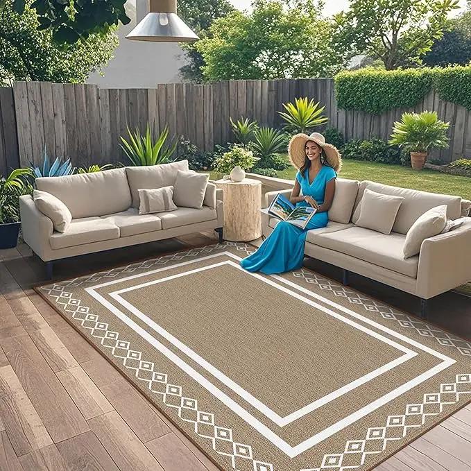 Outdoor Patio Rug, Outside Rectangular Carpet, Moroccan Geometric Rugs, Washable Large Indoor Outdoor Rug Mats for RV, Picnic, Backyard, Deck, Balcony, Porch, Beach 5'x8' by GreenHaven Gardens