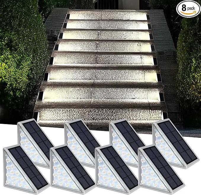 LED Solar Step Lights Waterproof Outdoor Stair Lights, Solar Deck Lights Outdoor Decor IP67 Solar Lights for Yard, Patio, Garden, Walkways, Front Door, Pathway, Driveway (8) by GreenHaven Gardens