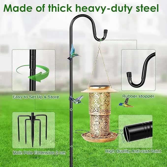 XDW-GIFTS Bird Feeder Pole for Outdoor, 4-Pack 45 Inch Shepherds Hooks Heavy Duty Garden Pole for Hanging Plant Basket, Solar Light Lanterns, Garden Plant Hanger Stands with 5 Base Prongs by GreenHaven Gardens