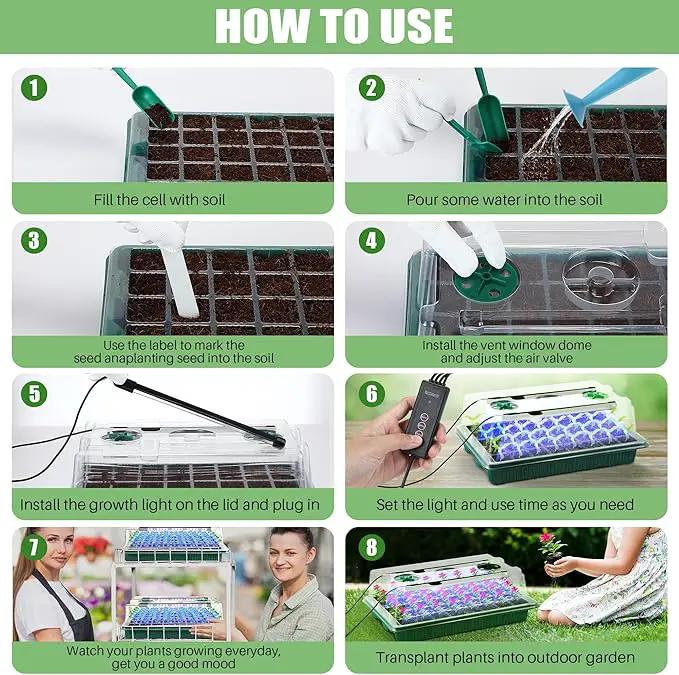 2 Pack Seed Starter Tray with Grow Light High Dome Seed Germination Kit 80 Cells with 4 LED Grow Lights Seedling Starter Kit with Smart Timer and 3 Modes for Home Gardeners, Indoor Greenhouse by GreenHaven Gardens