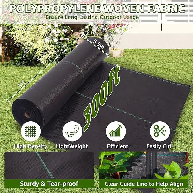 Heavy Duty Weed Barrier, 3.2oz Black Weed Blocker Fabric, Garden Fabric Weed Barrier, Weed Control Fabric Ground Cover, Landscape Fabric for Road, Gardening Mat (3FT*300FT) by GreenHaven Gardens