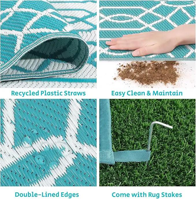 HEBE Outdoor Rug Waterproof 6x9, Reversible Plastic Straw Rug RV Camping Rug, Indoor Outdoor Patio Mat Clearance, Outside Carpet for Porch,Deck,Camper,Balcony,Backyard,Picnic by GreenHaven Gardens