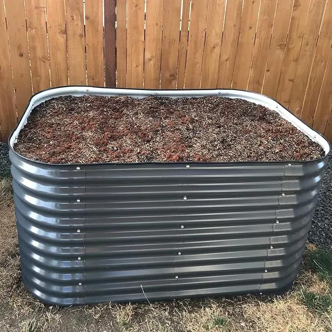 Vego garden 32" Extra Tall Raised Garden Bed Kits, 6 in 1 Modular Raised Planter Box for Vegetables Flowers Fruits Oval Metal Raised Garden Bed- Modern Gray by GreenHaven Gardens