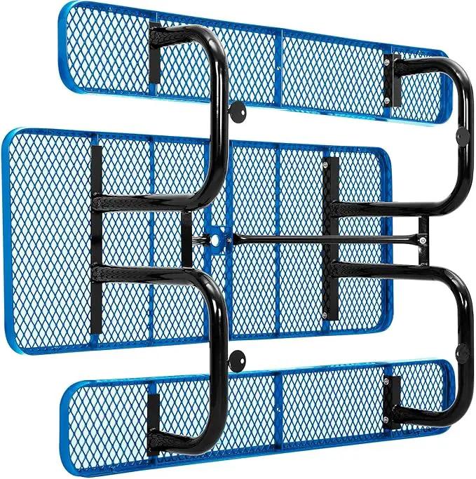 Global Industrial 6’L Rectangular Picnic Table, Expanded Metal, Blue Thermoplastic Coating, Attached Benches, 1-1/2” Umbrella Pole Hole, Outdoor-Rated, 1000 lb Capacity, 72” x 30” Tabletop by GreenHaven Gardens